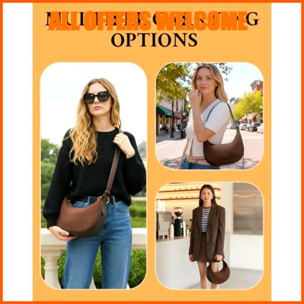 Faux Suede Hobo Bag with Adjustable Strap, Crossbody Shoulder Purse - Picture 3 of 7